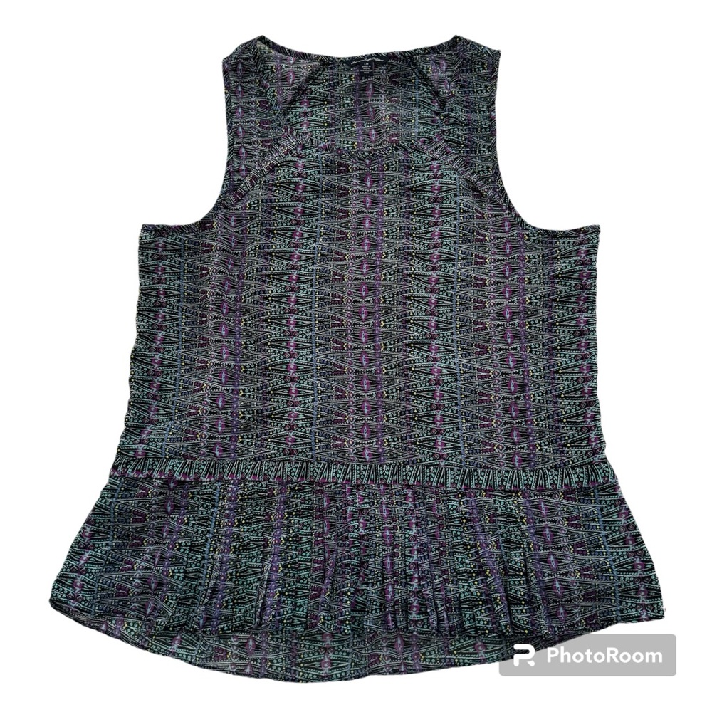 American Eagle Blue/Purple Sheer Geometric Print Tank Top